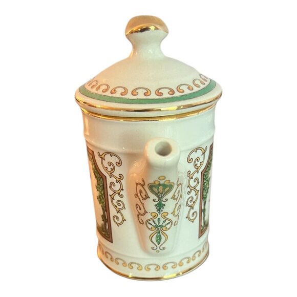 Vtg Aurora Ceramiche Made Italy Porcelain Teapot Hinged Lid & Gold Trim 4.5" Tal - Picture 6 of 9